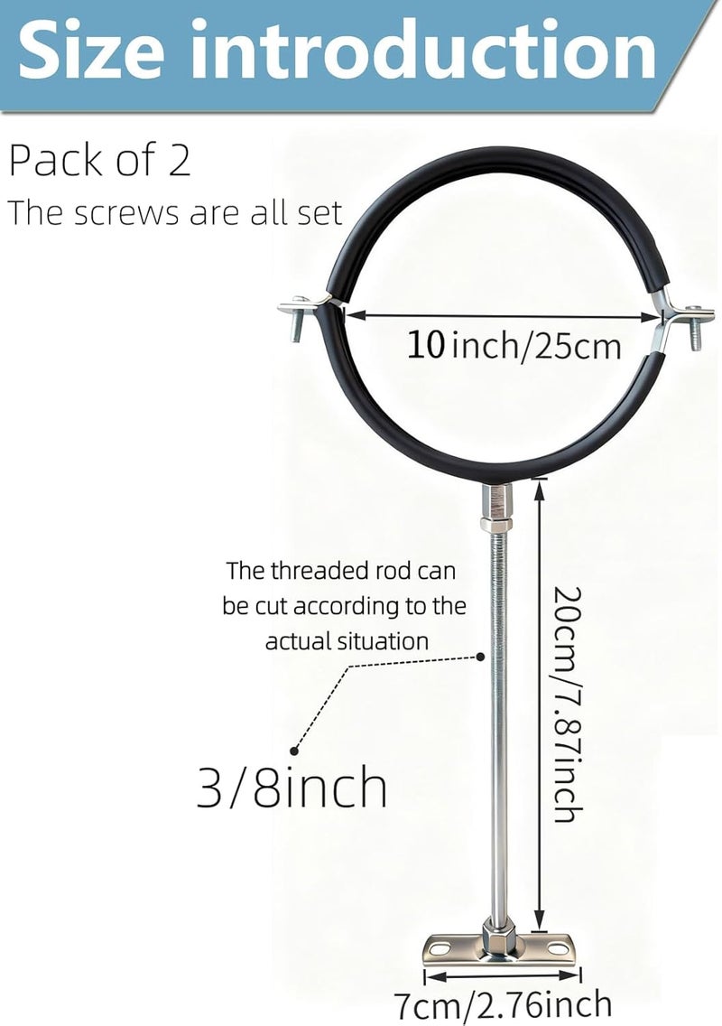 tingtakeoff 2 Sets Premium 10 Inch Adjustable Pipe Metal Bracket，Heavy Duty Galvanized Iron Stove Pipe Hanger Strap，Wall Support Chimney Round Split Ring Dryer Vent Hose Duct PVC Holder，with All Mounting Screws - Image 3